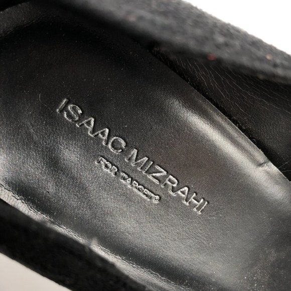 Isaac Mizrahi for Target Gabi Heels Peep Toe Bow Faux Suede Slip On Black Size 9 - Picture 6 of 7